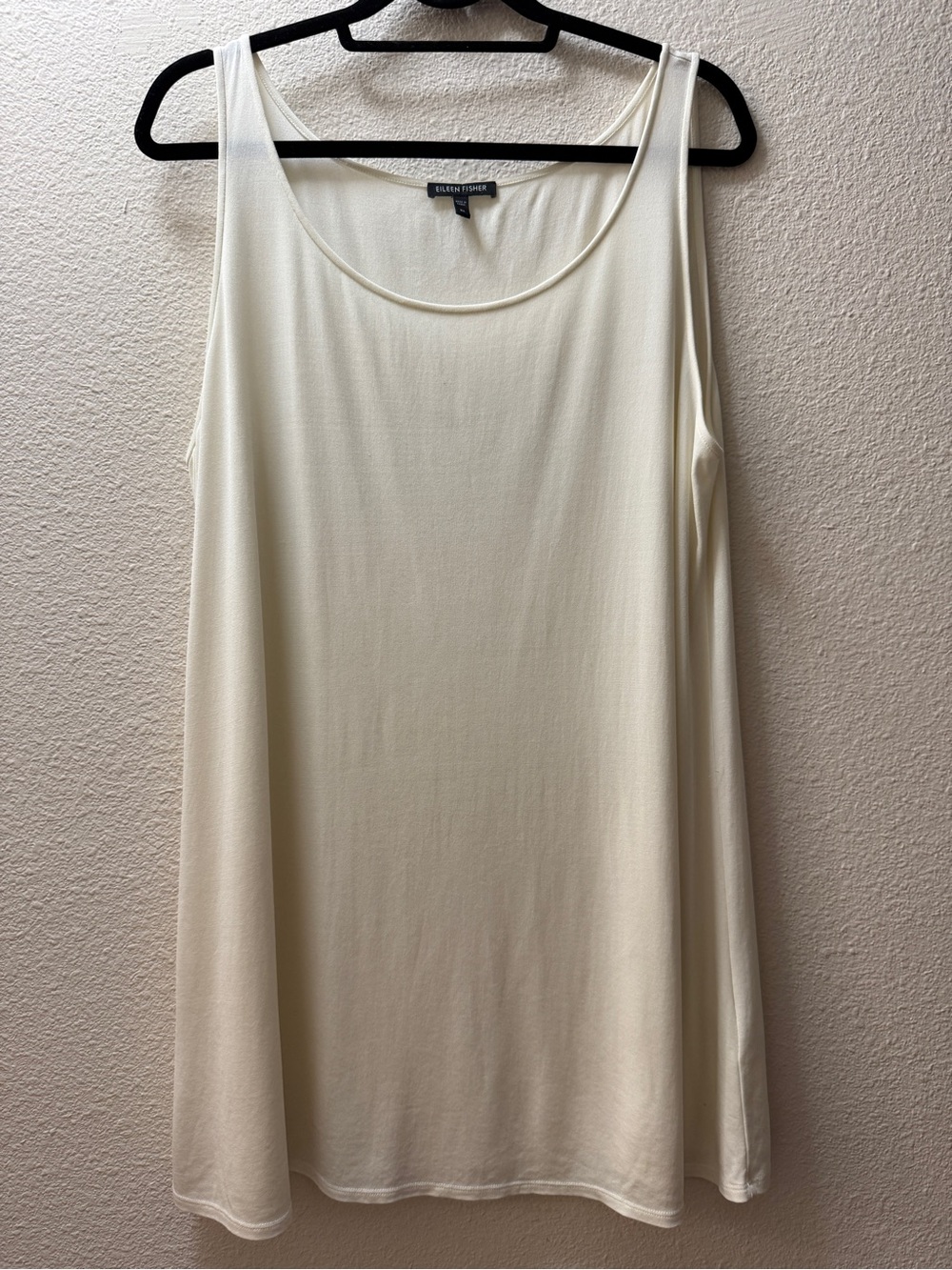 EILEEN FISHER 100% Silk Knit Tank Top XL Bone Ivory Sleeveless Long Tunic Shell